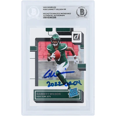 Carte de recrue authentifiée 2022 Panini Donruss de Garrett Wilson des New York Jets #306 Beckett Fanatics avec inscription « 2022 OROY »