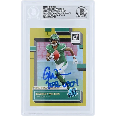 Carte de recrue authentifiée 2022 Panini Donruss Rated Rookie Press Proof Premium #306 Beckett Fanatics Witnessed avec inscription "2022 OROY" de Garrett Wilson New York Jets