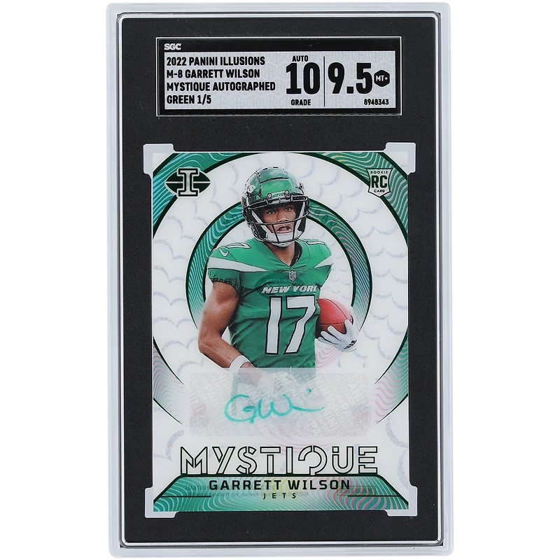 Carte de recrue authentifiée 9,5/10 Panini Illusions Green Mystique #M-8 #1/5 SGC autographiée par Garrett Wilson des New York Jets 2022