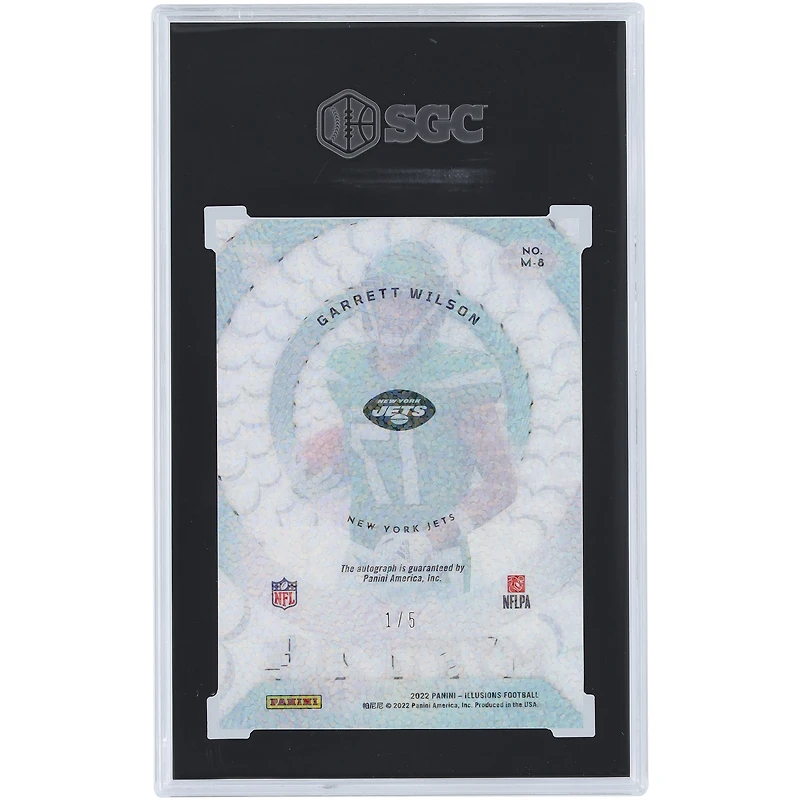 Carte de recrue authentifiée 9,5/10 Panini Illusions Green Mystique #M-8 #1/5 SGC autographiée par Garrett Wilson des New York Jets 2022