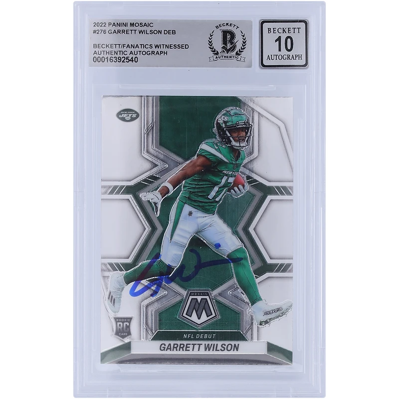 Carte de recrue authentifiée 10 de Beckett Fanatics, mosaïque Panini autographiée 2022 de Garrett Wilson des New York Jets, début de la NFL #276