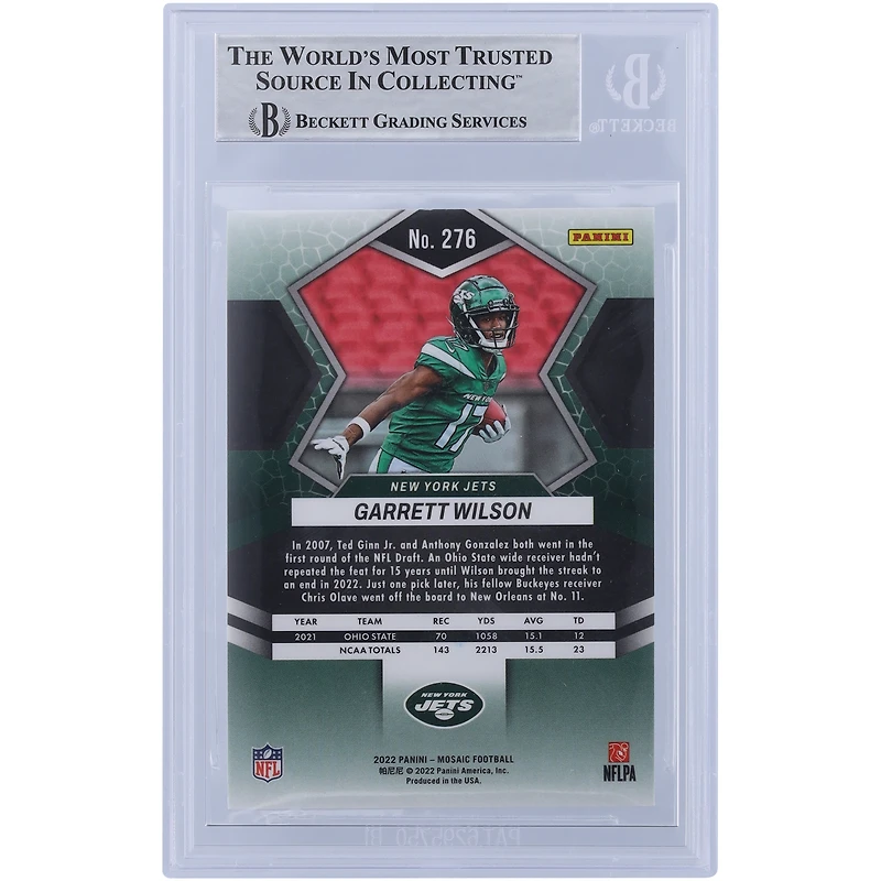 Garrett Wilson New York Jets Autographed 2022 Panini Mosaic NFL Debut #276 Beckett Fanatics Witnessed Authenticated Rookie Card