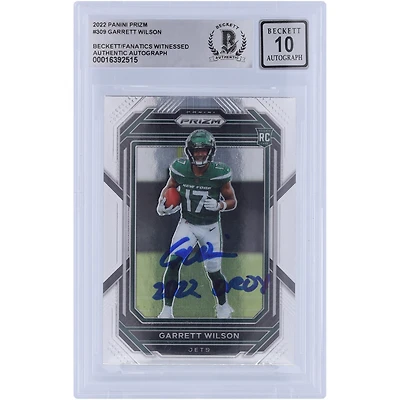 Carte de recrue Panini Prizm #309 2022 autographiée par Garrett Wilson des New York Jets, Beckett Fanatics a été témoin d'une carte authentifiée 10 Rookie avec l'inscription « 2022 OROY »