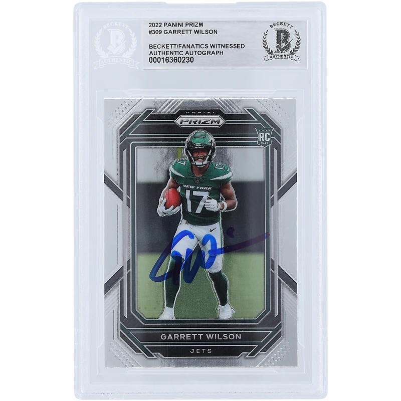 Carte de recrue authentifiée signée Garrett Wilson New York Jets Panini Prizm #309 2022 Beckett Fanatics