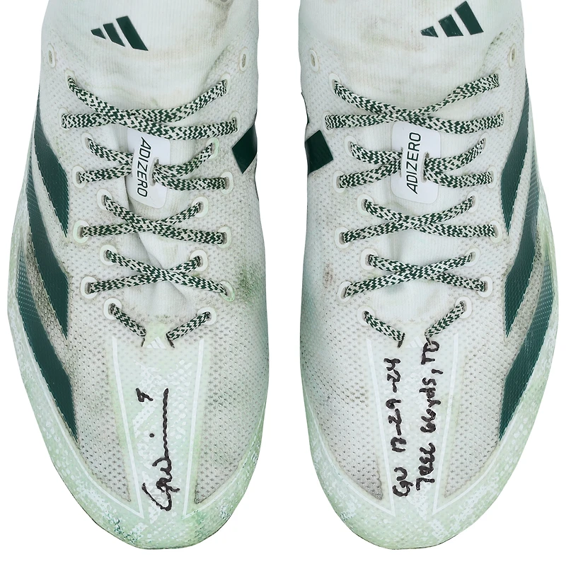 Garrett Wilson New York Jets Autographed Game-Used White adidas Cleats vs. Buffalo Bills on December 29, 2024 with Multiple Inscriptions