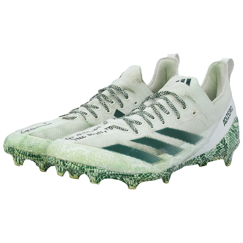 Garrett Wilson New York Jets Autographed Game-Used White adidas Cleats vs. Buffalo Bills on December 29, 2024 with Multiple Inscriptions