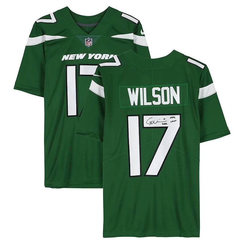 Garrett Wilson New York Jets Autographed Green Nike 2019-2023 Limited Jersey with "2022 NFL OROY" Inscription