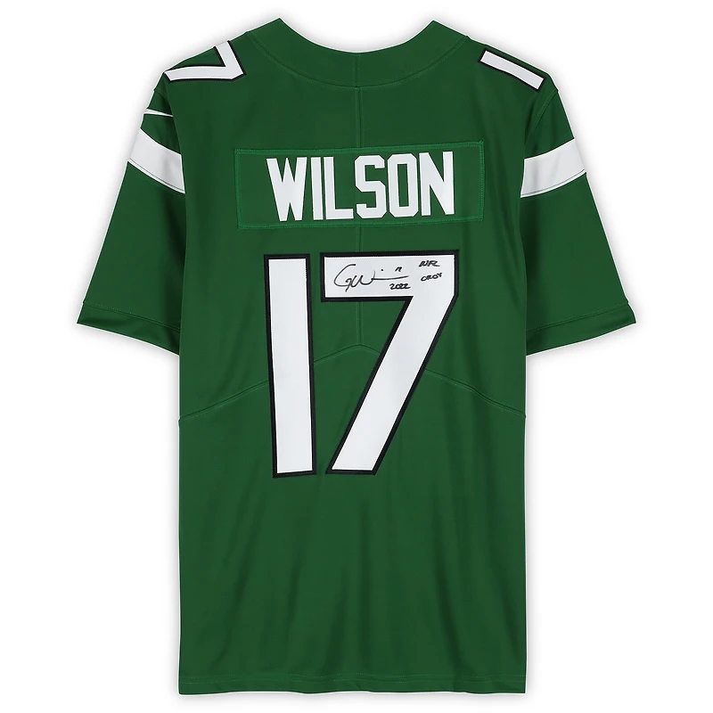 Garrett Wilson New York Jets Autographed Green Nike 2019-2023 Limited Jersey with "2022 NFL OROY" Inscription