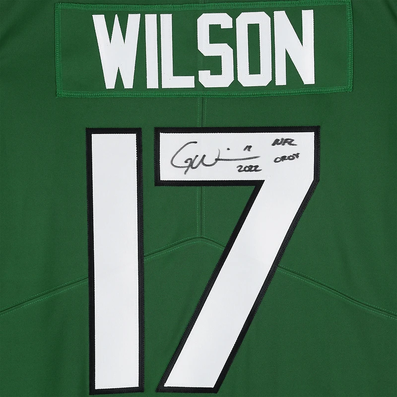 Garrett Wilson New York Jets Autographed Green Nike 2019-2023 Limited Jersey with "2022 NFL OROY" Inscription