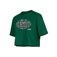 Girl's New Era Green York Jets Flip Sequin Boxy T-Shirt