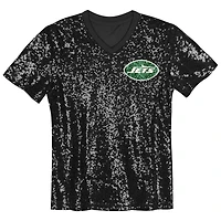 Girls Youth Black New York Jets Wordmark Sequin V-Neck Top