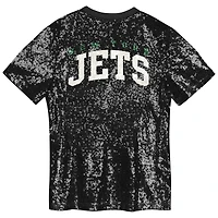 Girls Youth Black New York Jets Wordmark Sequin V-Neck Top