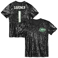 Maillot à col en V sequins pour filles Sauce Gardner Black New York Jets