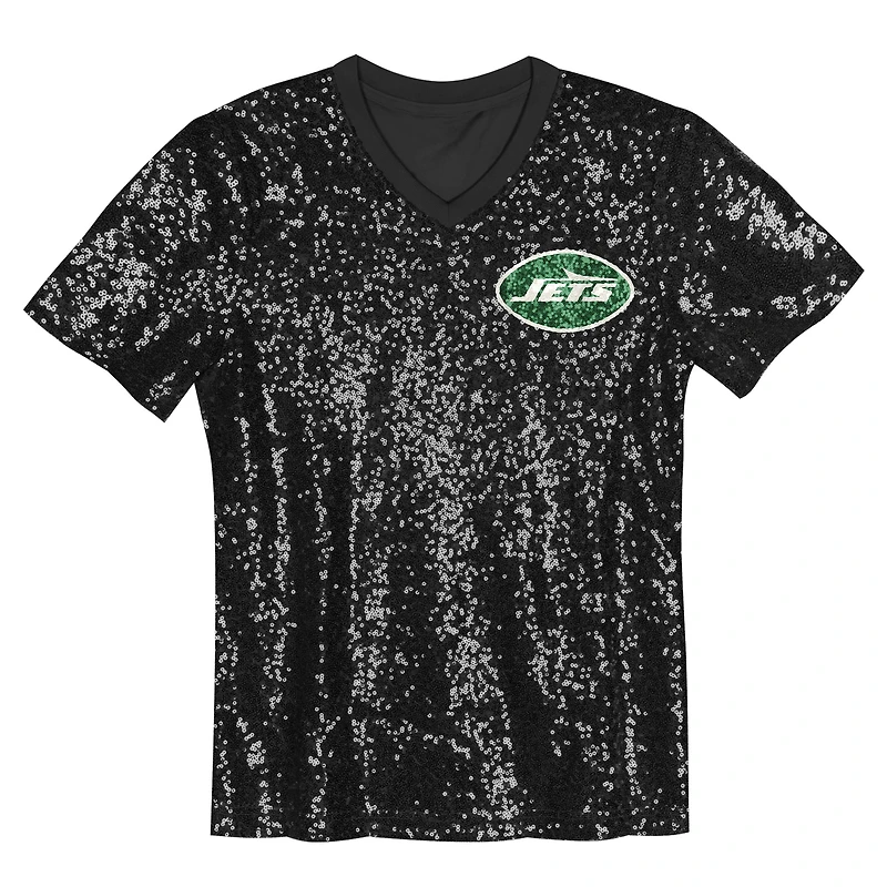 Maillot à col en V sequins pour filles Sauce Gardner Black New York Jets