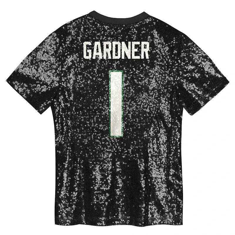 Maillot à col en V sequins pour filles Sauce Gardner Black New York Jets