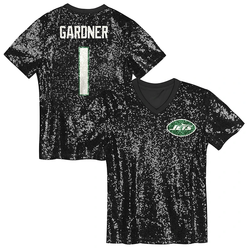 Maillot à col en V sequins pour filles Sauce Gardner Black New York Jets