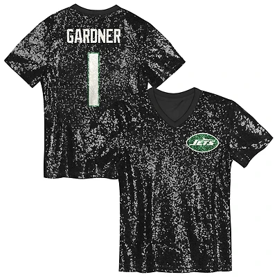 Maillot à col en V sequins pour filles Sauce Gardner Black New York Jets