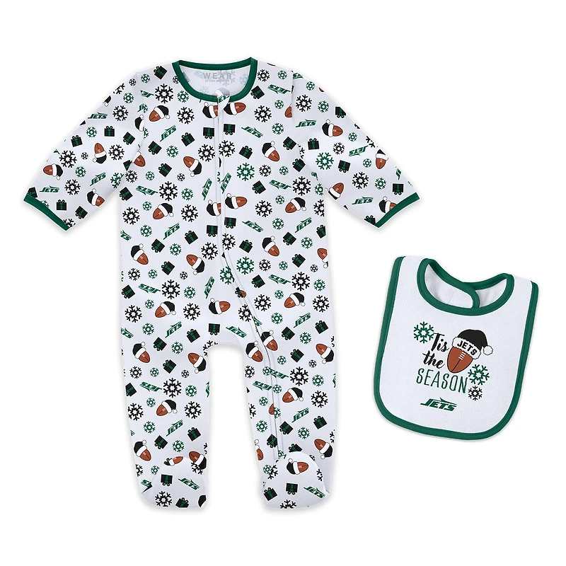 Infant & Newborn WEAR by Erin Andrews New York Jets Holiday Full-Zip Sleeper Bib Set