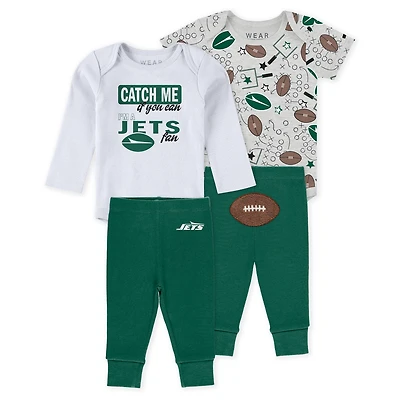 Infant & Newborn WEAR by Erin Andrews New York Jets Three-Piece Turn Me Around Bodysuits Pant Set