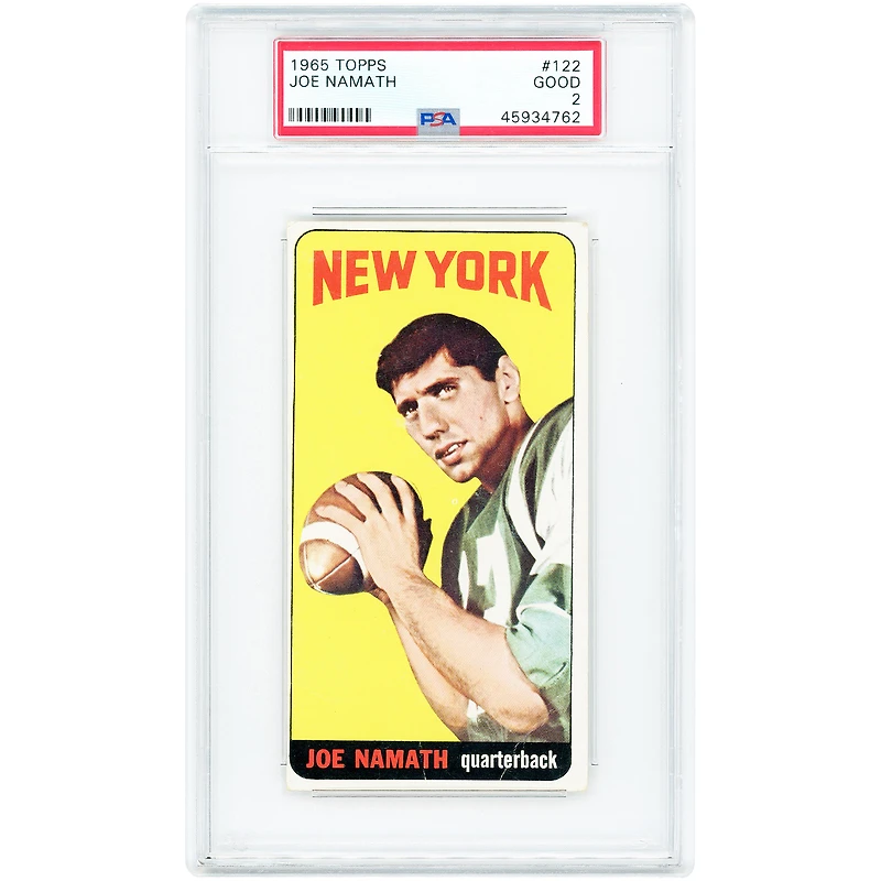 Carte de recrue Joe Namath, New York Jets, 1965 Topps n° 122, authentifiée PSA 2