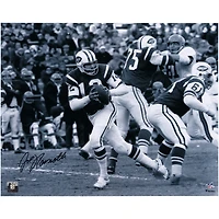 Joe Namath New York Jets Autographed 16" x 20" Black & White Scramble Photograph