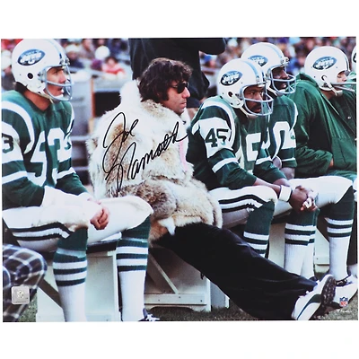 Joe Namath New York Jets Autographed 16" x 20" Fur Coat Sideline Photograph  