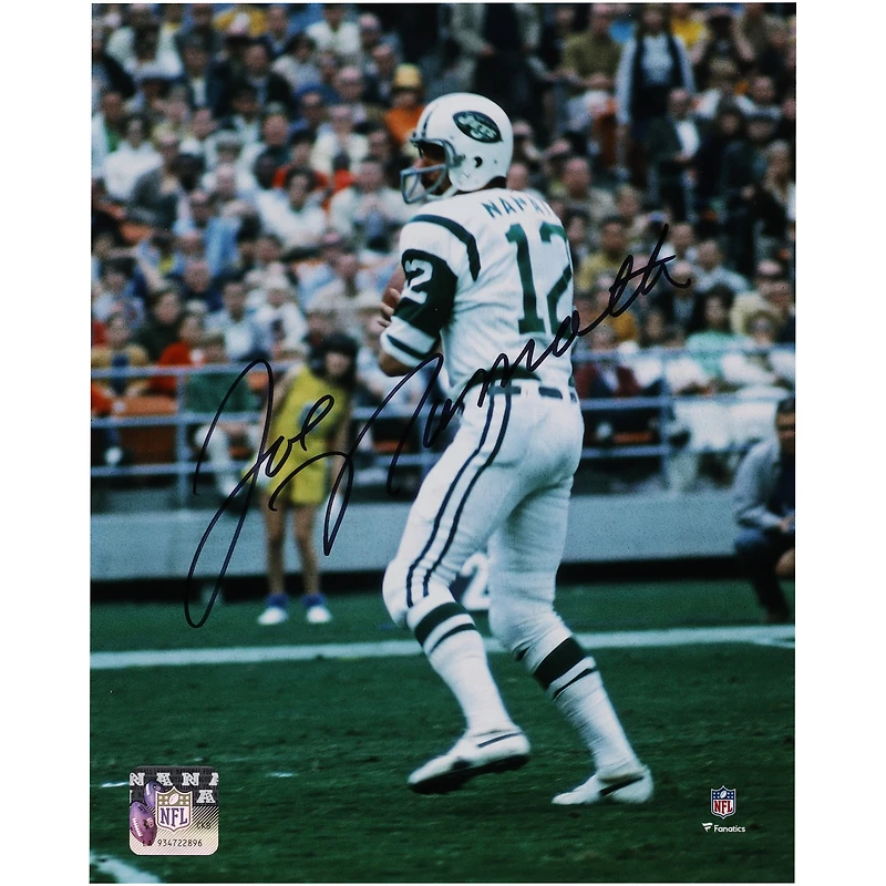Photo de Joe Namath, joueur des New York Jets, dédicacée (8 x 10 pouces), maillot blanc dans sa poche