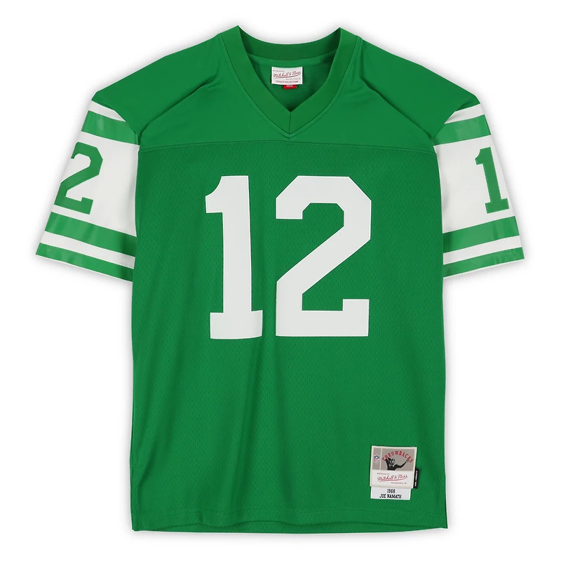Maillot vert dédicacé par Joe Namath des New York Jets, Mitchell & Ness Legacy, avec inscription « HOF 85 »