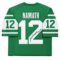 Maillot vert dédicacé par Joe Namath des New York Jets, Mitchell & Ness Legacy, avec inscription « HOF 85 »