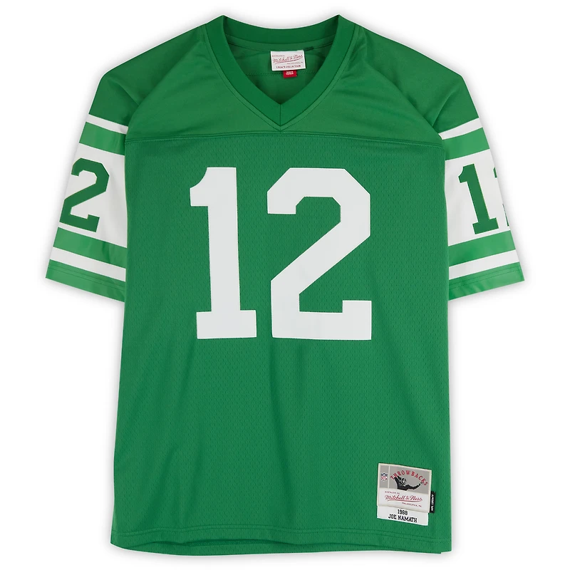 Maillot réplique autographié Mitchell & Ness vert des New York Jets par Joe Namath