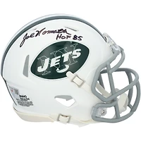 Casque miniature Riddell Speed ​​rétro 1965-77 autographié par Joe Namath (New York Jets) avec inscription « HOF 85 ».