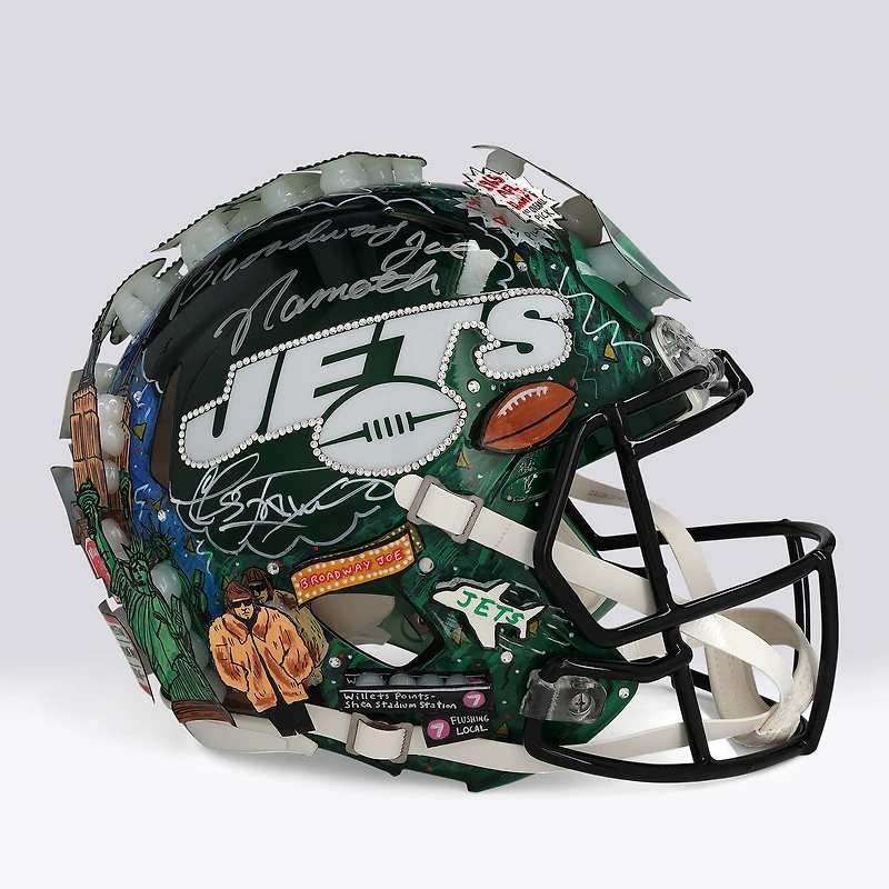 Casque Riddell Speed ​​Authentic autographié par Joe Namath (New York Jets) avec inscription « Broadway » - Illustration de Charles Fazzino - WN55916236