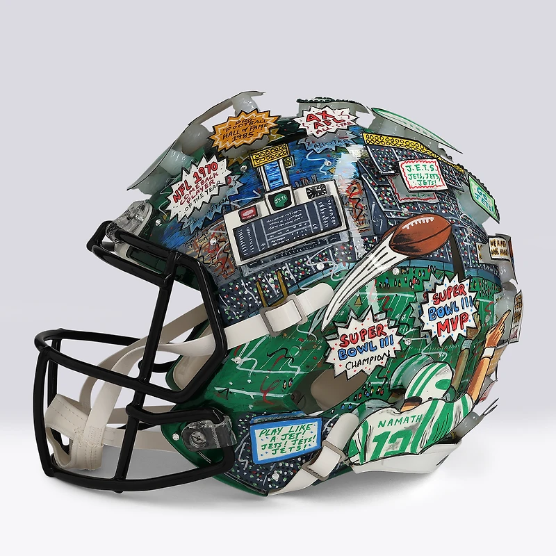 Casque Riddell Speed ​​Authentic autographié par Joe Namath (New York Jets) avec inscription « Broadway » - Illustration de Charles Fazzino - WN55916236