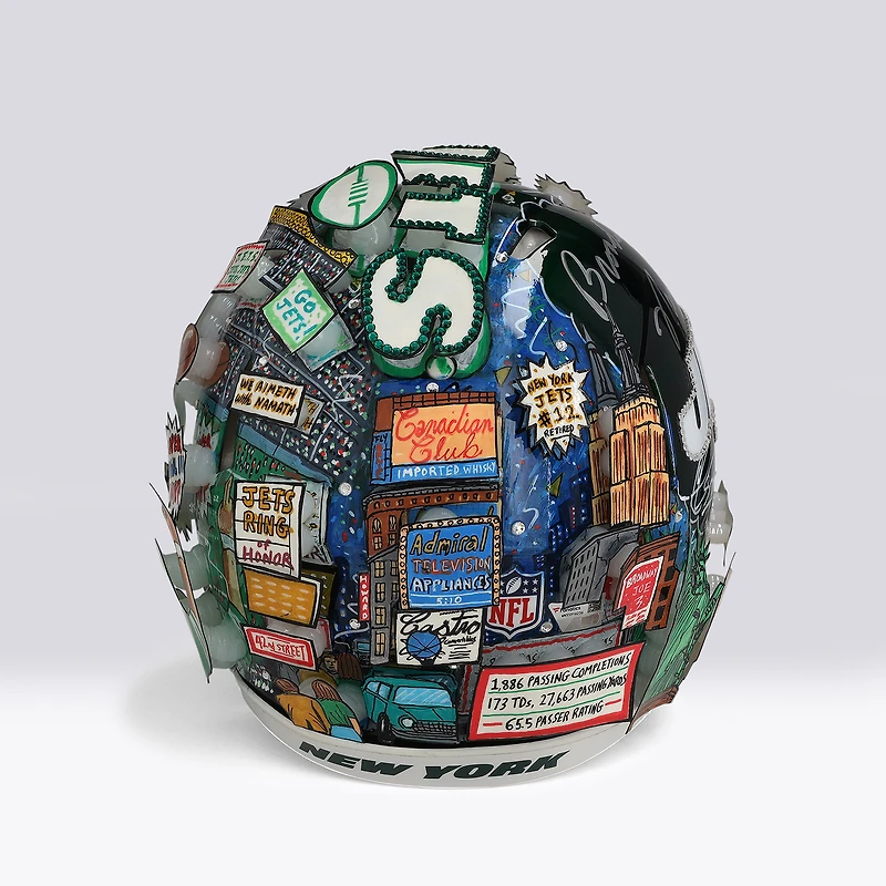 Joe Namath New York Jets Autographed Riddell Speed Authentic Helmet with "Broadway" Inscription - Art by Charles Fazzino - WN55916236