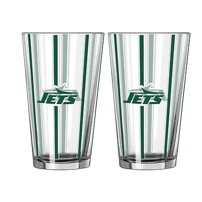 Ensemble de deux verres à bière rayés de 473 ml (16 oz) Logo Brands New York Jets
