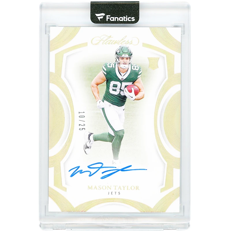 Carte de recrue autographiée Mason Taylor (New York Jets) 2025 Panini Flawless Holo Gold Rookie Frame #RFS-MTR #10/25