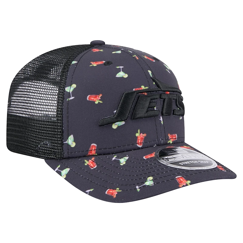 Men's New Era  Navy/Black New York Jets Adventure Drinks Pattern 9SEVENTY Stretch-Snap Hat