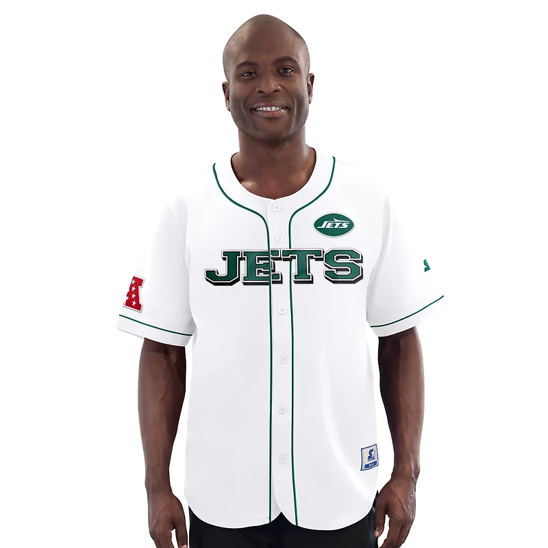 Men's Starter  White New York Jets Relay Full-Button Baseball Jersey
