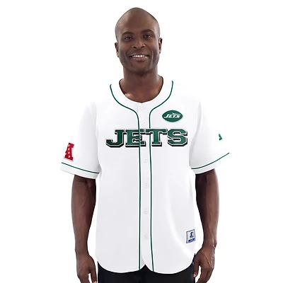 Men's Starter  White New York Jets Relay Full-Button Baseball Jersey