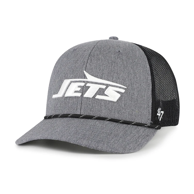 Men's '47 Heather Charcoal New York Jets Carbon Rope Trucker Adjustable Hat