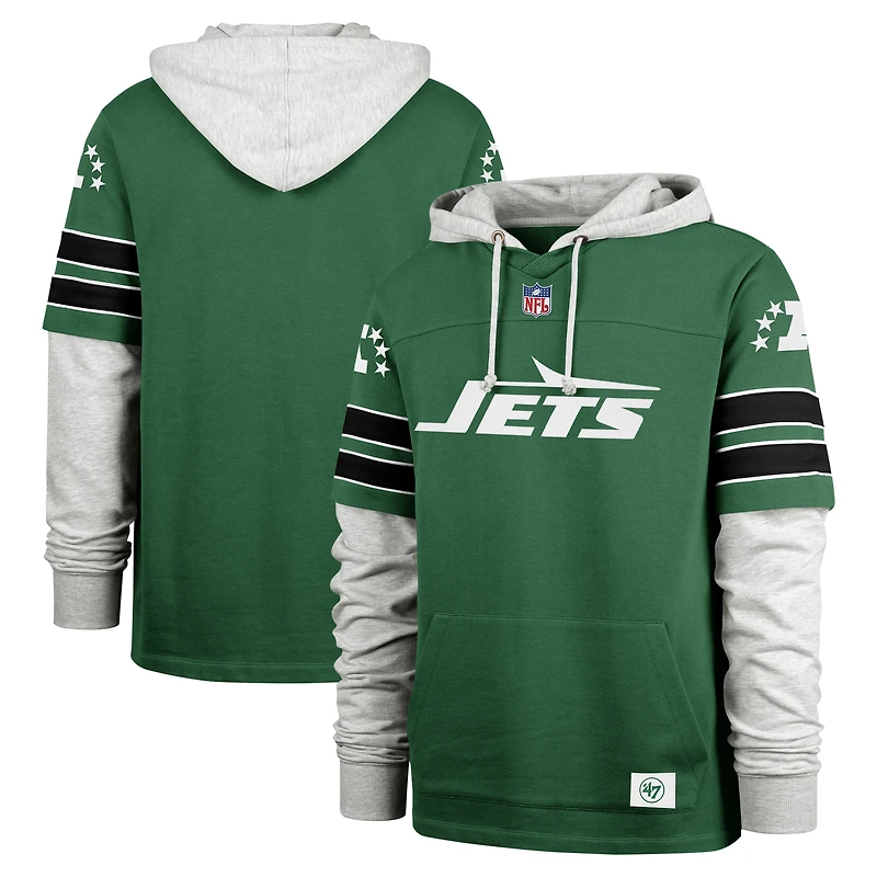 Sweat à capuche pour homme « 47 Kelly Green » des New York Jets, motif double tête Blitz, cornerback