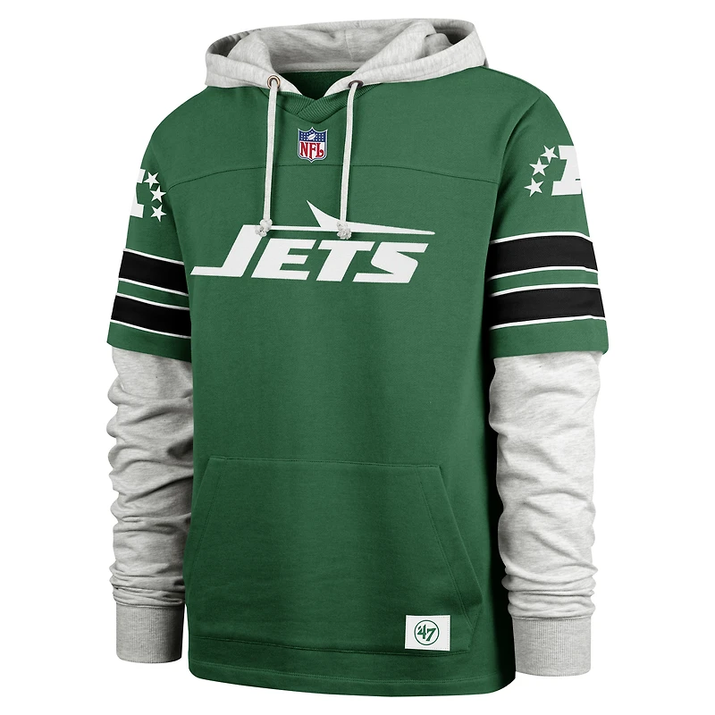 Sweat à capuche pour homme « 47 Kelly Green » des New York Jets, motif double tête Blitz, cornerback