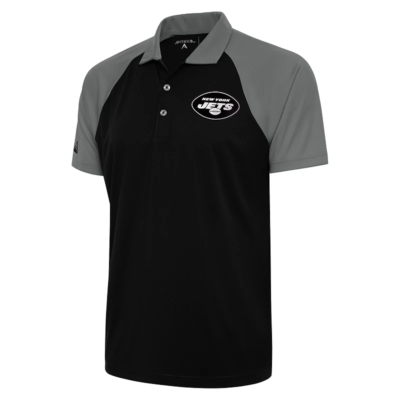 Polo Nova Antigua noir/gris pour homme avec logo métallisé des New York Jets