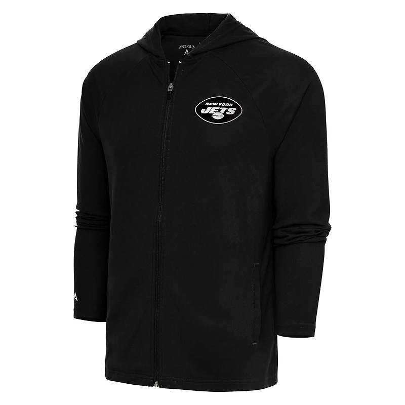 Sweat à capuche zippé intégral Antigua Black New York Jets avec logo métallisé Legacy pour homme