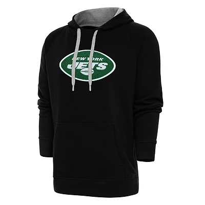 Men's Antigua Black New York Jets Victory Chenille Pullover Hoodie