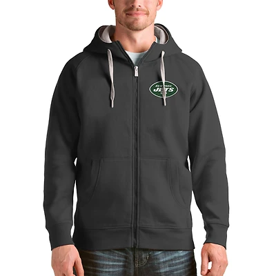 Sweat à capuche zippé Antigua Charcoal New York Jets Victory pour homme