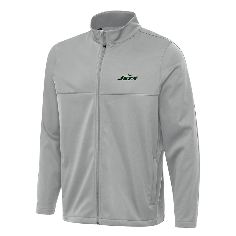 Men's Antigua Gray New York Jets  Links 2 Full-Zip Golf Jacket