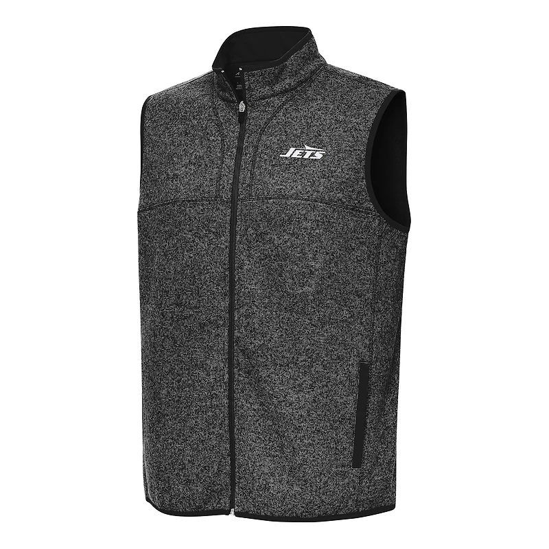 Men's Antigua  Heather Black New York Jets Fortune Full-Zip Vest