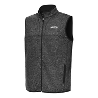 Men's Antigua  Heather Black New York Jets Fortune Full-Zip Vest