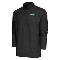 Men's Antigua Heather Black New York Jets Team Logo Throwback Gambit Quarter-Zip Pullover Top